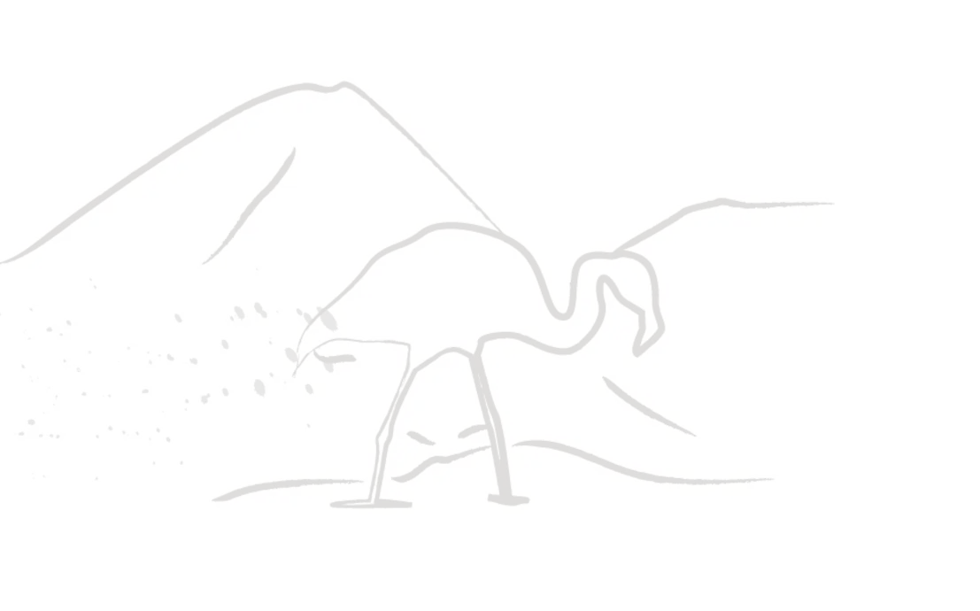 Minimal Line Illustration Of A Long-Legged Bird Standing In A Natural Landscape With Mountains In The Background.